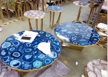 중국 호화스러운 대리석 탁상용 파란 마노 돌 정상에 의하여 닦는 끝 원형 협력 업체